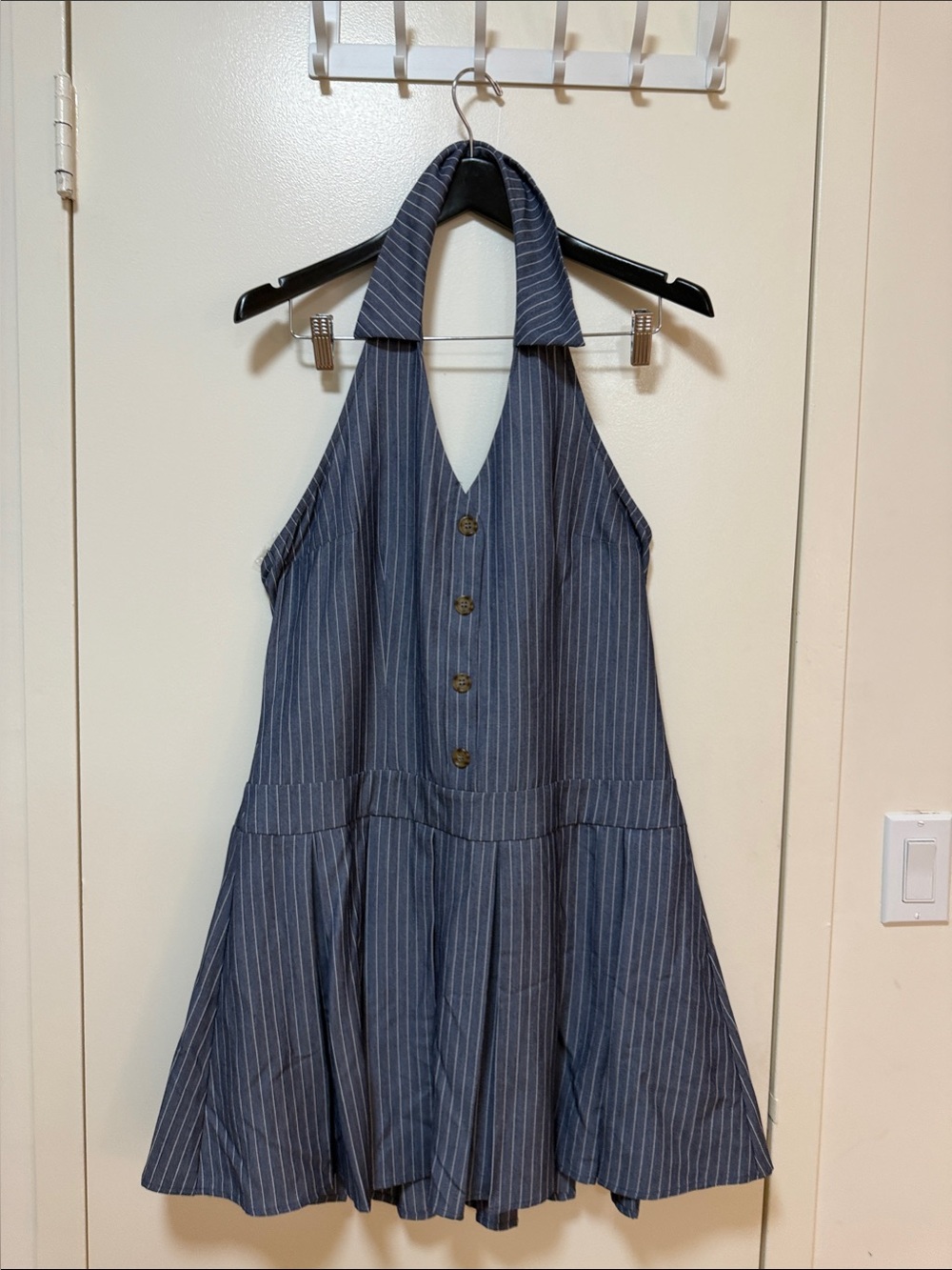 City Studio Navy Pinstripe Halter Dress